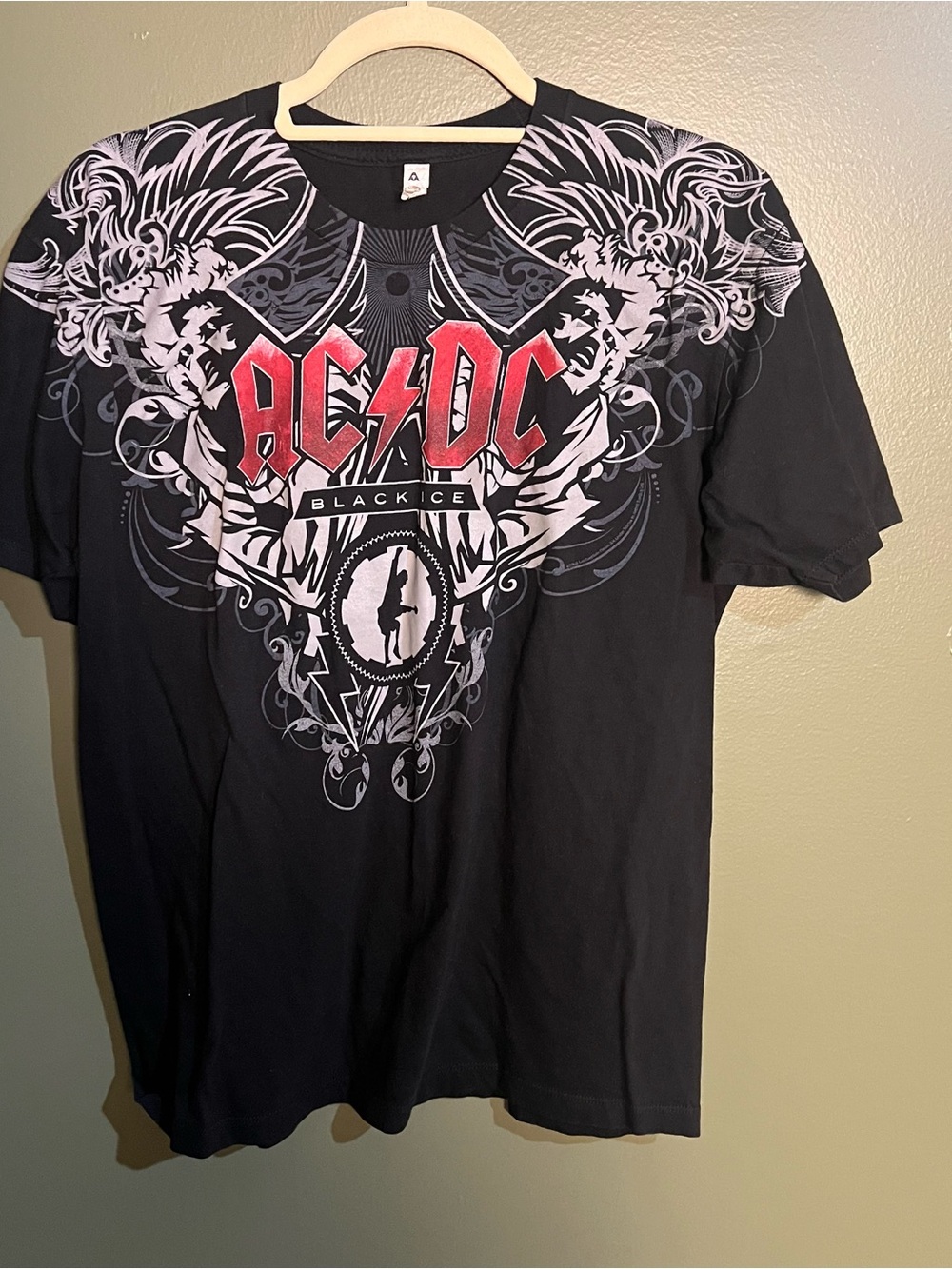 Alstyle Black Tee with Red and Gray AC/DC Chest Graphic